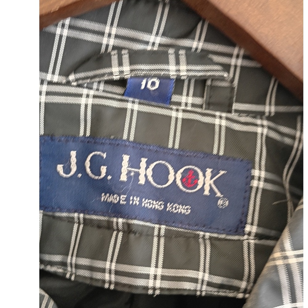 J.G. Hook Vintage Plaid Trench Coat Black White Double Breasted Rain Jacket 10 - Picture 4 of 7